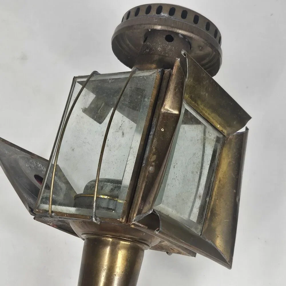 Brass Carriage Lamp Antique Coach Wall Light Fixture Glass